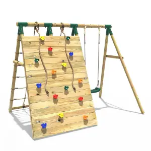 Rebo Beat The Wall Wooden Swing Set with Double up & Over Climbing Wall -Apex