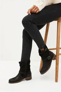 Womens Next Black Extra Wide Fit Forever Comfort Leather Slouch Ankle Boots - Black