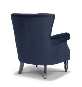 Velvet Navy Blue Liana Accent Wingback Chair