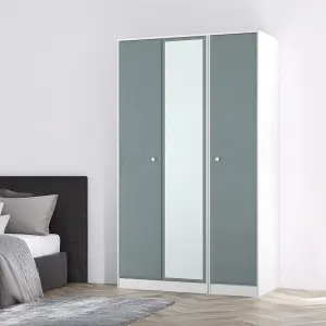 San Jose Ready assembled Contemporary Duck egg blue & white Tall Triple Wardrobe With 1 mirror door (H)1960mm (W)1108mm (D)530mm