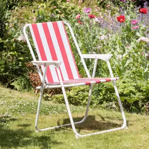 Harbour Housewares - Folding Metal Beach Chairs - Red Stripe - Pack of 6