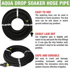 Aqua Drop Soaker Garden Hose-30m Flexible Hose Pipe-Premium Recycled Rubber Irrigation Pipe with 20 Soaker Hose Pegs