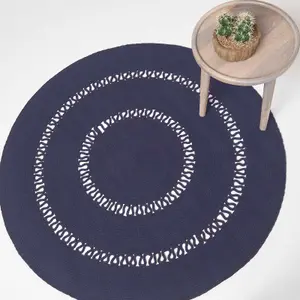 Homescapes Navy Crochet Braided Rug 150cm Round