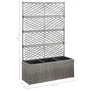 Berkfield Trellis Raised Bed with 3 Pots 83x30x130 cm Poly Rattan Grey