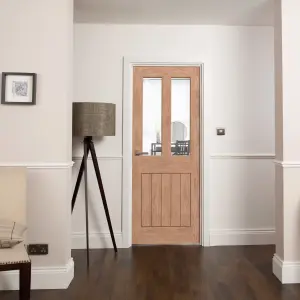 Glazed Cottage Oak veneer Internal Door, (H)1981mm (W)838mm (T)35mm