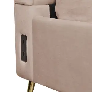 Velvet EU Double Size Bed with USB Port Taupe MIRIBEL