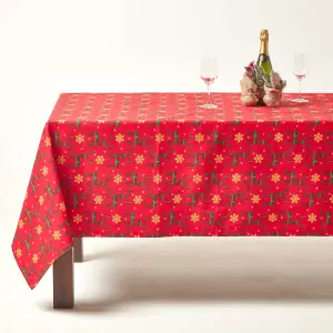 Homescapes Red Reindeer 100% Cotton Christmas Tablecloth 137 x 137 cm