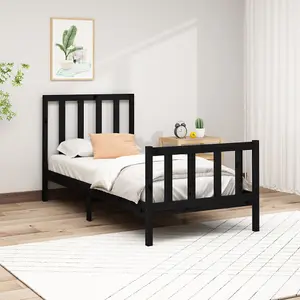 Berkfield Bed Frame Black Solid Wood Pine 90x200 cm