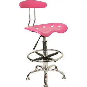 Vibrant Chrome Drafting Stool with Tractor Seat Pink