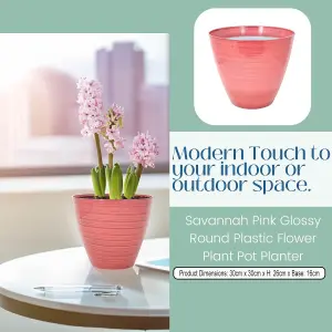 Pot Savannah Planter Round Plastic Pink Gloss Flower Plant Garden 30cm 3Pcs