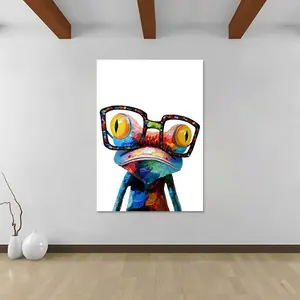 Frog Wearing Glasses Abstract - Canvas Wall Art Framed Print 81.3cm H x 61cm W x 3.8cm D