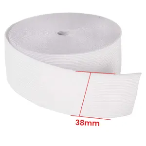 38mm Flat Elastic Band Stretchable Elastic Cord Stretch Strap, White - 25 metres