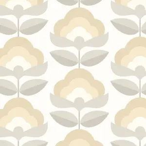 Hoopla Walls Retro Flower Stone & Dove Smooth Matt Wallpaper