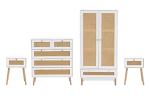 White Wooden 3 Piece Furniture Set Wardrobe Chest of Drawers Bedsides Birlea Croxley