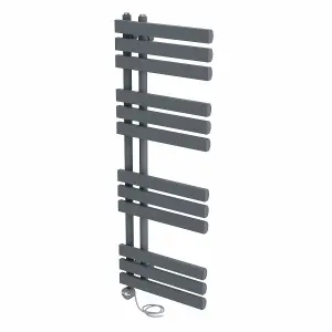 Right Radiators Prefilled Thermostatic Electric Heated Towel Rail D-shape Rads Ladder Warmer - 1200x450mm Sand Grey