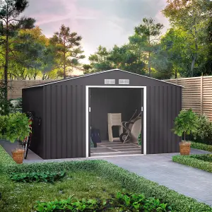 BillyOh Ranger Apex Metal Shed With Foundation Kit - 11x10 Dark Grey