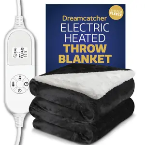 Dreamcatcher Sherpa Fleece Polyester Heated Electric Throw Blanket 160cm x 120cm Black