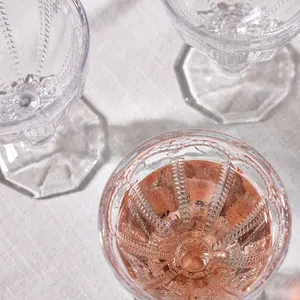 Set of 12 Vintage Luxury Clear Embossed Drinking Wine Goblet Glasses