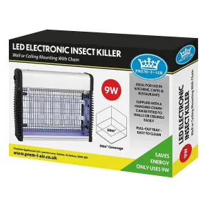 LED Electronic Flying Insect Killer - Chemical Free Zapper with Hanging Chain & Collection Tray - H26.5 x W35 x D7.5cm