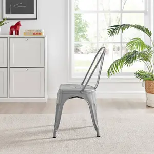 Furniturebox Set of 2 Grey Colton Tolix Style Stackable Industrial Metal Dining Chair