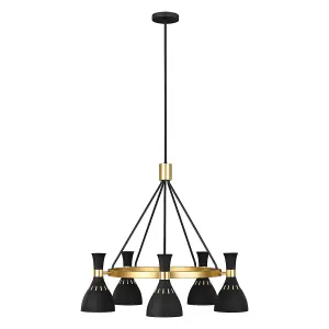 Elstead Joan 5 Light Chandelier, Midnight Black, Midnight Black , Burnished Brass, E27