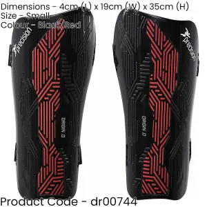 S - Football Shin Pad Guards - BLACK/RED - High Impact Wrap Around Leg Cover