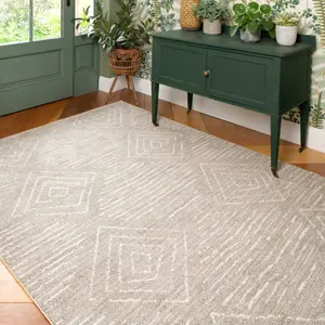 Beige Moroccan Berber Diamond Geometric Living Area Rug 160x230cm