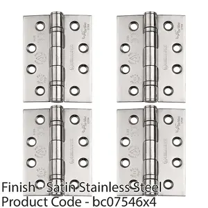 4 PACK - PAIR 13 Ball Bearing Radius Door Hinge - 102 x 102mm Satin Stainless Steel