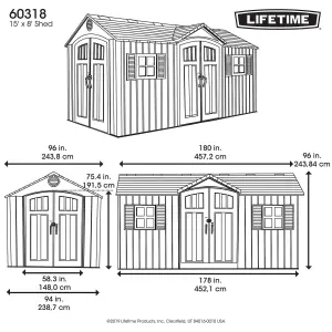 Lifetime 15 Ft x 8 Ft High Quality Outdoor Plastic Storage Shed - Wood Effect