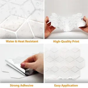 Walplus Brilliant White Silver Hexacube Tile Stickers 2D Multipack 48Pcs