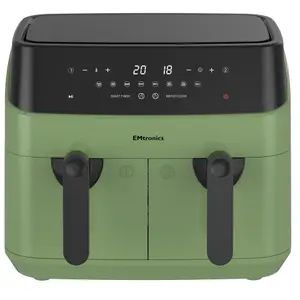 EMtronics Double Basket Air Fryer Large Digital 9 Litre with Timer - Sage Green