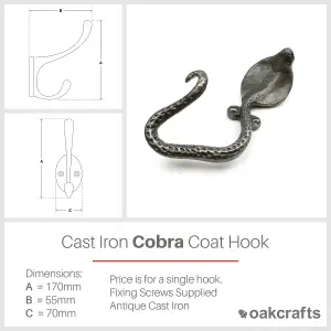 Oakcrafts - Antique Cast Iron Cobra Snake Design Coat Hook