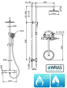 Aquarius RainLux Cool Touch Exposed Adjustable Height Round Shower Brushed Brass