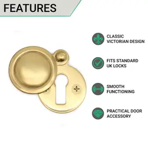 EAI Victorian Keyhole Covered Escutcheon - 34mm - Polished Brass