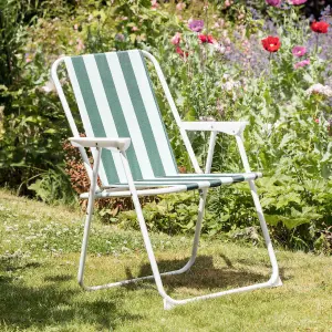 Harbour Housewares - Folding Metal Beach Chairs - Green Stripe - Pack of 6