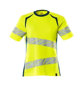 Mascot Accelerate Safe Ladies Fit T-shirt (Hi-Vis Yellow/Dark Petroleum)  (XXX Large)