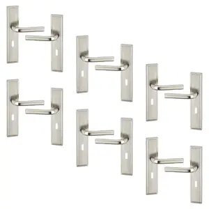 URBNLIVING 221mm Length 12 Pcs Westminster Metal & Satin Nickel Lever Latch Door Keyhole Handle Set