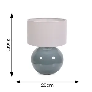 ValueLights Bosco Eucalyptus Ceramic Table Lamp with Grey Drum Shade - LED Bulb Included