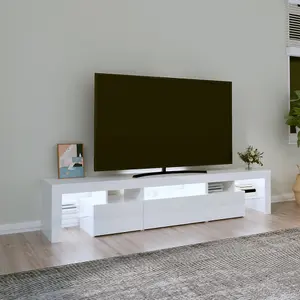 Berkfield TV Cabinet with LED Lights High Gloss White 200x36.5x40 cm