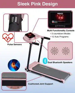 REKA Fitness Pink Home Motorised Treadmill, FitShow APP, Walk / Run, 12kph