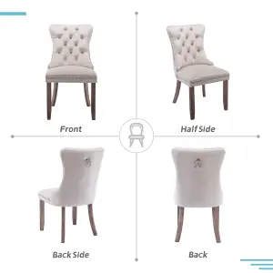 Set of 6 Lux Beige Velvet Upholstered Kitchen Dining Chairs Home Office Bedroom Chairs with Wing Back