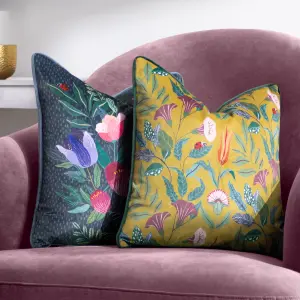 Wylder Wild Garden Posies Velvet Piped Feather Rich Cushion