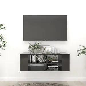 vidaXL Wall-Mounted TV Cabinet High Gloss Black 102x35x35 cm Engineered Wood