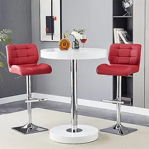 Furniture In Fashion Havana White High Gloss Bar Table With 2 Candid Bordeaux Stools