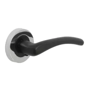 Zena Door Handle Lock Key Set Modern Matt Black Lever on Chrome Rose Internal Escutcheon