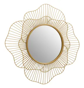 Interiors by Premier Elegant Flower Wall Mirror, 3D Metal Frame Slim Mirror, Round Shaped Wall Mirror, Compact Lounge Mirror