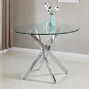 Daytona Round Clear Glass Dining Table With 4 Opal Teal Chairs