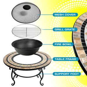 Centurion Supports Fireology BELUGA Opulent Garden Fire Pit Brazier, Coffee Table, Barbecue and Ice Bucket - Marble Finish