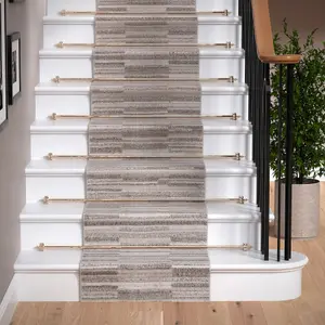 Neutral Beige Distressed Block Striped Soft Extra Long Runner Rug Stair Carpet 60cmx6m