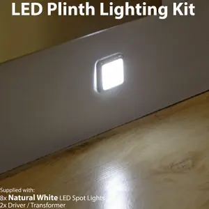 Square LED Plinth Light Kit 8 NATURAL WHITE Spotlights Kitchen Bathroom Panel